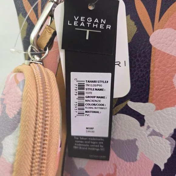 Tahari Mackenzie Vegan Leather Zipper Close Floral Butterfly Tote Bag Purse NWT - Picture 3 of 15